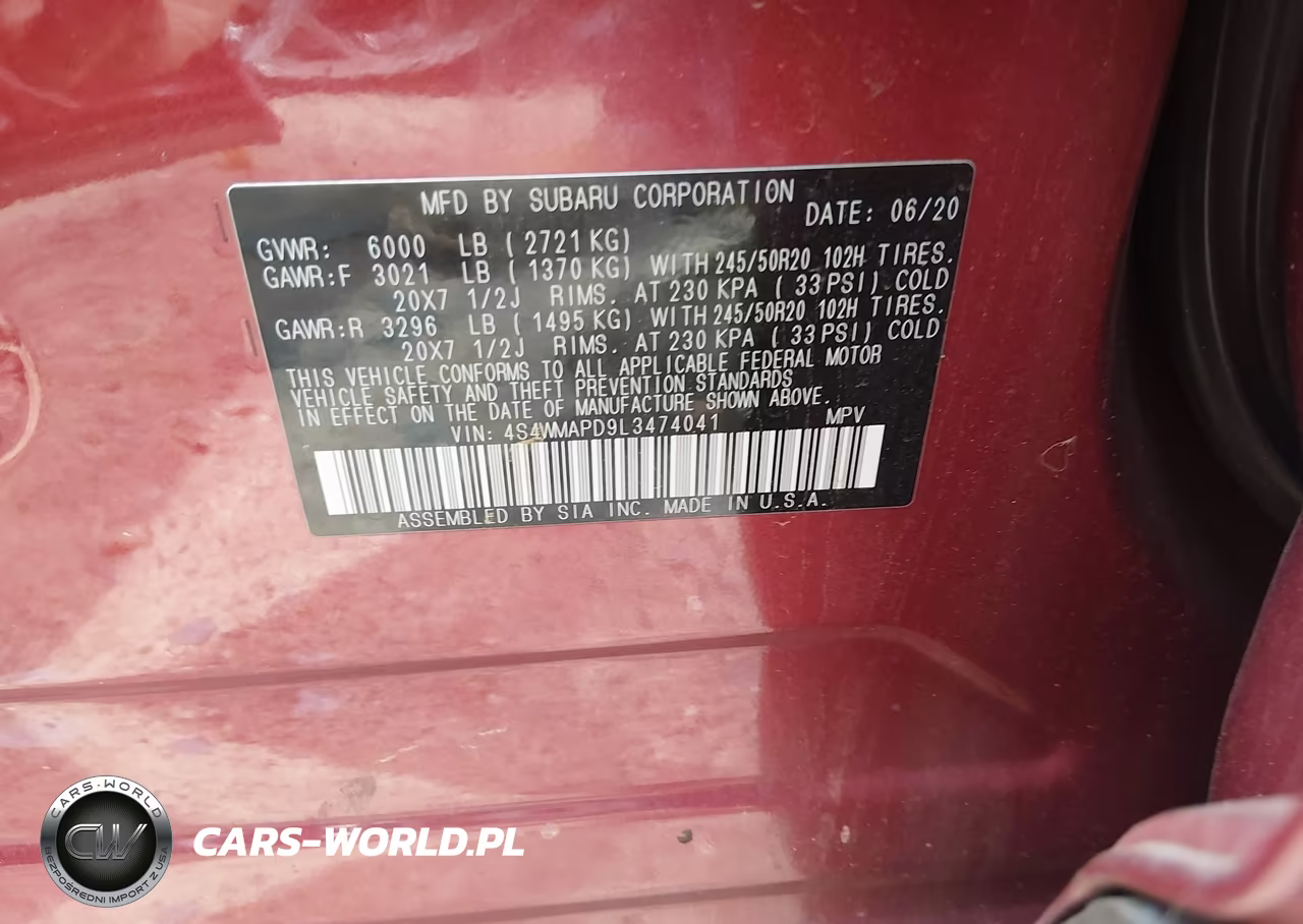 2020 Subaru Ascent Limited VIN:4S4WMAPD9L3474041 - 9