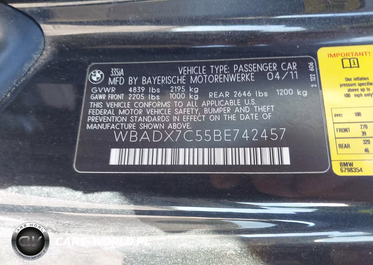 2011 BMW 335I VIN:WBADX7C55BE742457 - 9