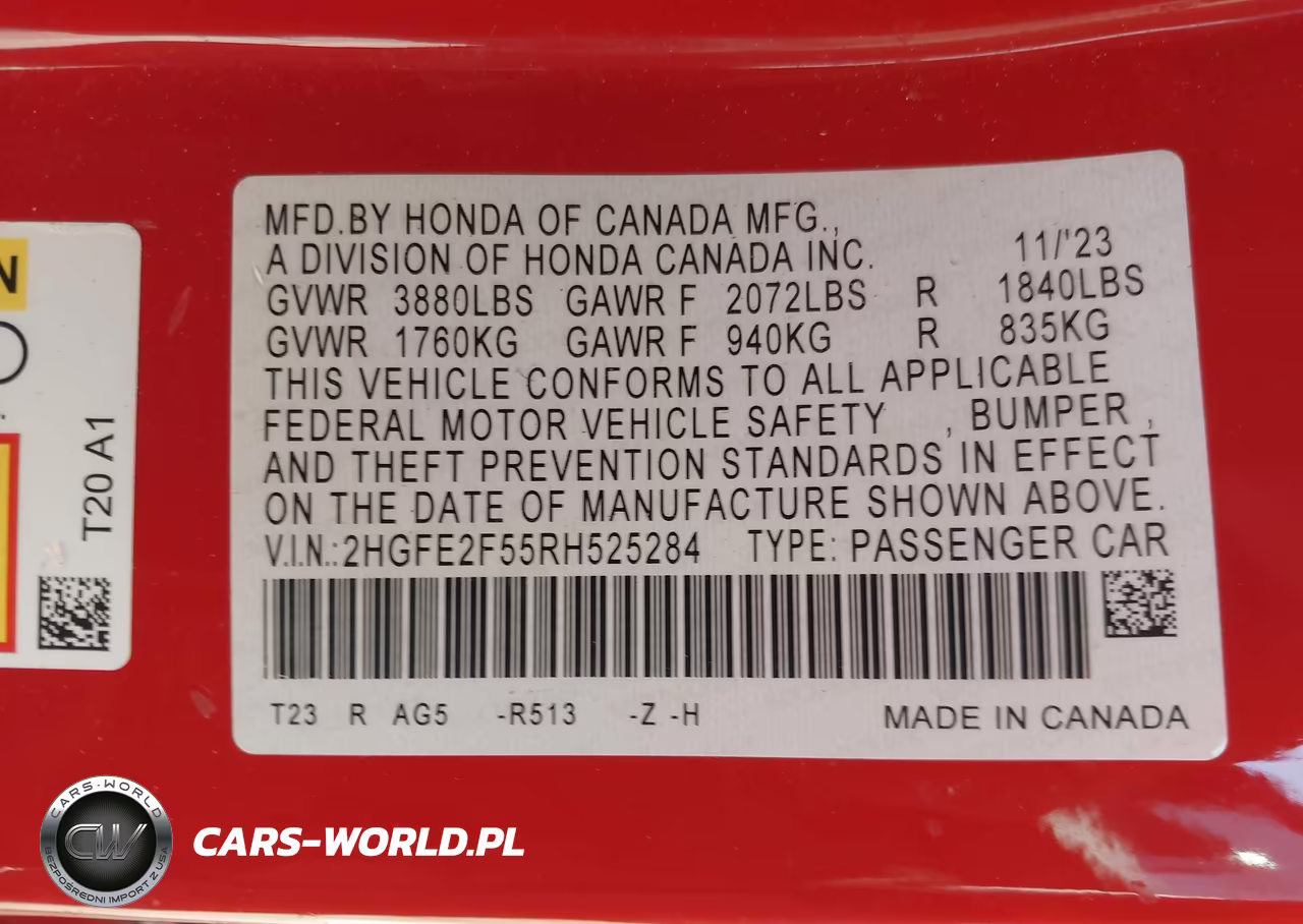 2024 Honda Civic Sport VIN:2HGFE2F55RH525284 - 9