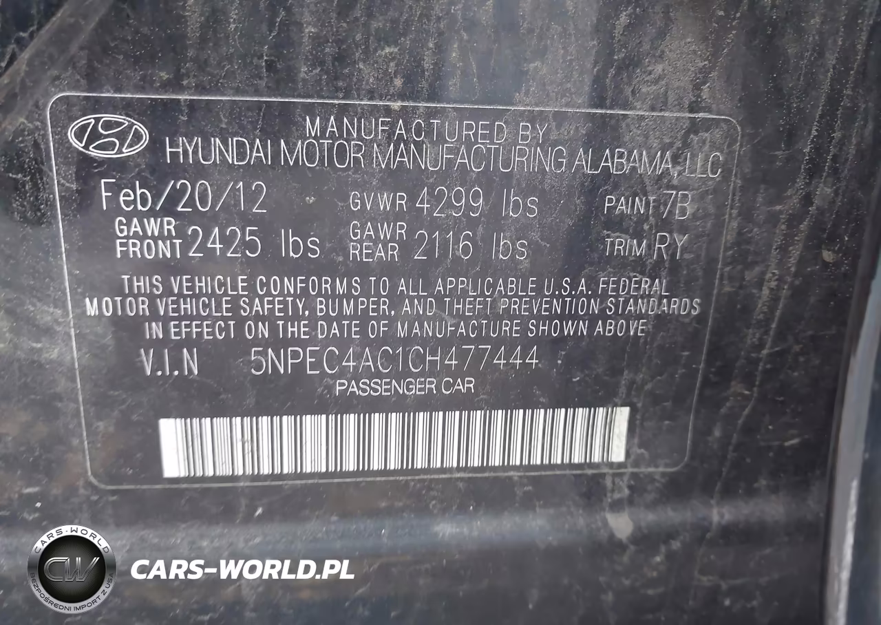 2012 Hyundai Sonata Se VIN:5NPEC4AC1CH477444 - 9