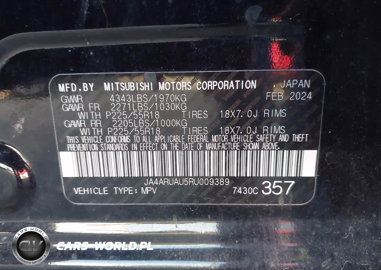 2024 Mitsubishi Outlander Sport 2.0 Es Awc-2.0 Le Awc-2.0 Ralliart Awc-2.0 S Awc-2.0 Se Awc-2.0 Trail Edition Awc VIN:JA4ARUAU5RU009389 - 9