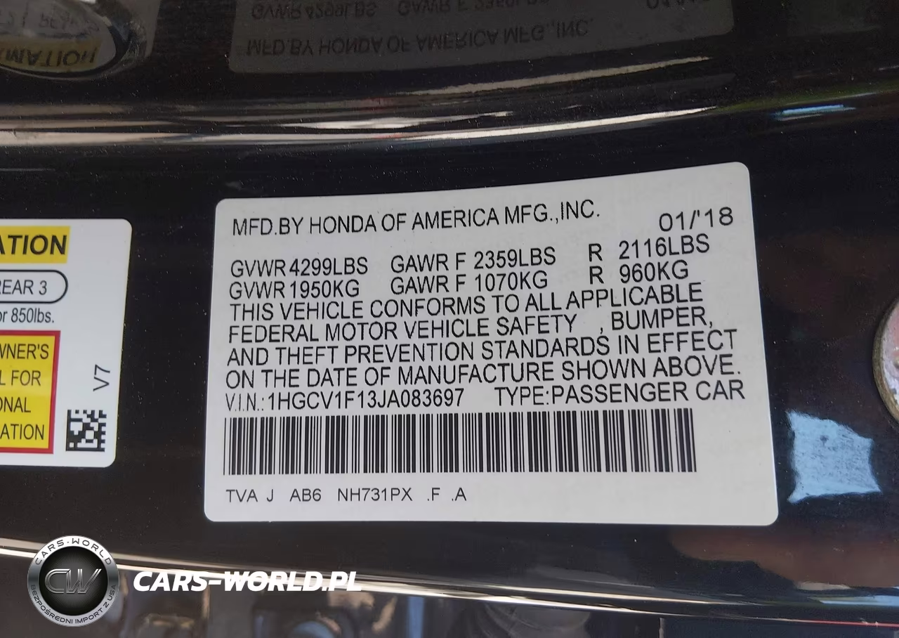 2018 Honda Accord Lx VIN:1HGCV1F13JA083697 - 9