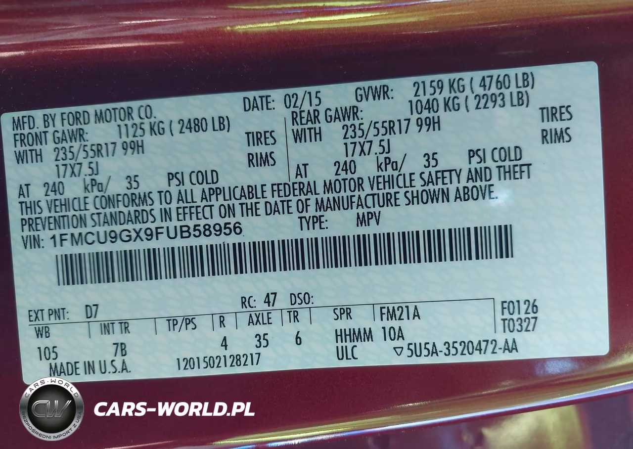 2015 Ford Escape Se VIN:1FMCU9GX9FUB58956 - 9