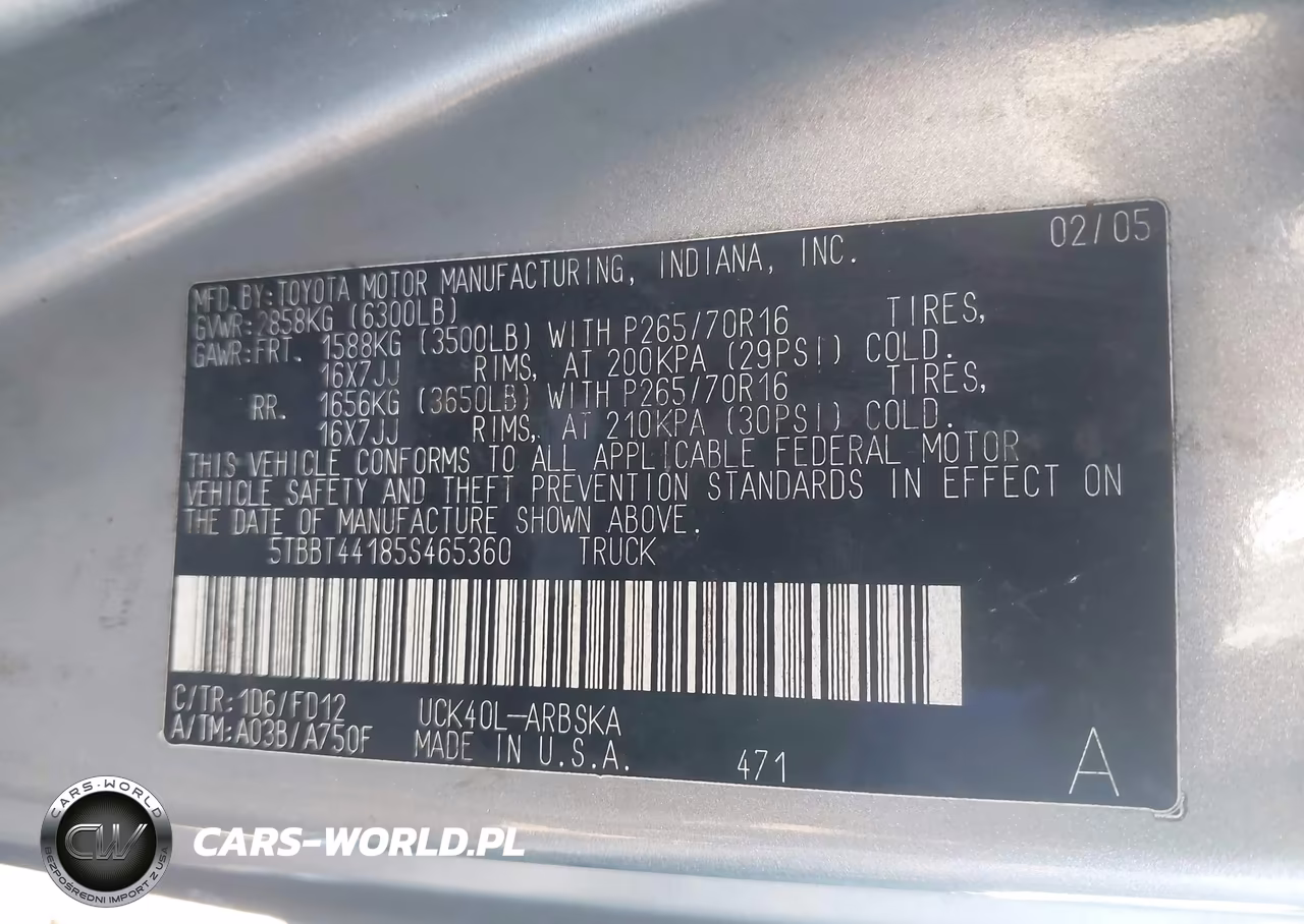 2005 Toyota Tundra Sr5 V8 VIN:5TBBT44185S465360 - 9