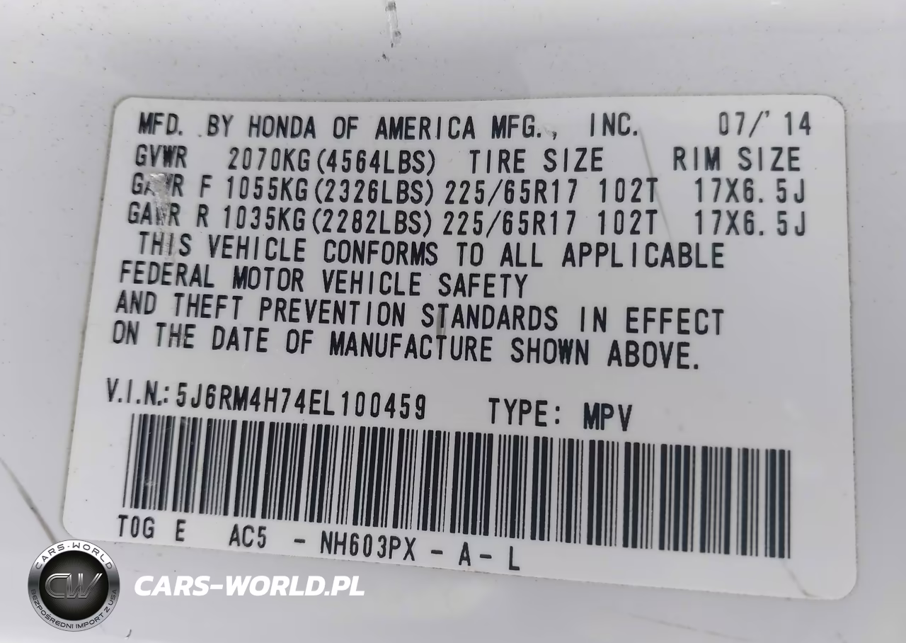 2014 Honda Cr-V Ex-L VIN:5J6RM4H74EL100459 - 9