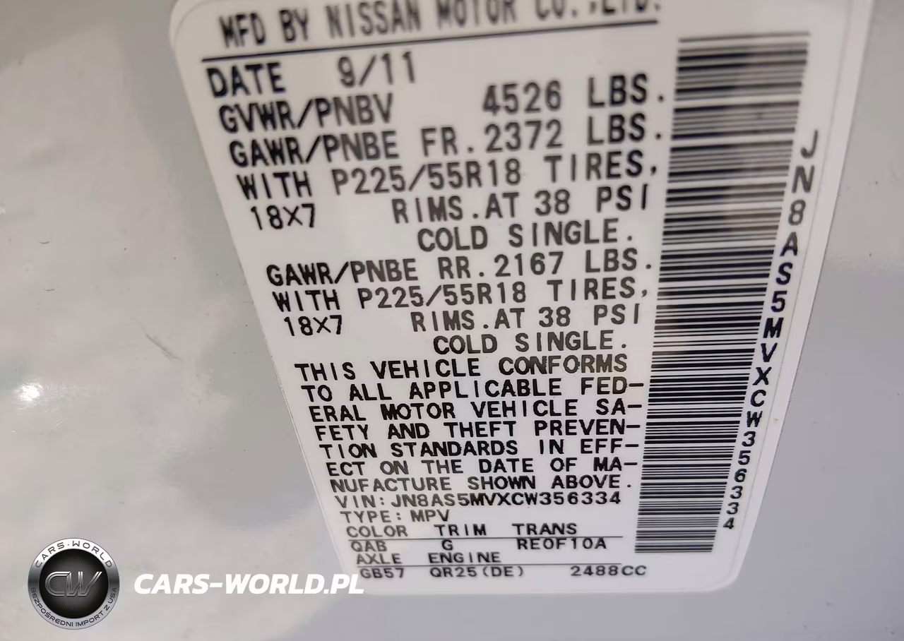 2012 Nissan Rogue Sv W-Sl Pkg VIN:JN8AS5MVXCW356334 - 9