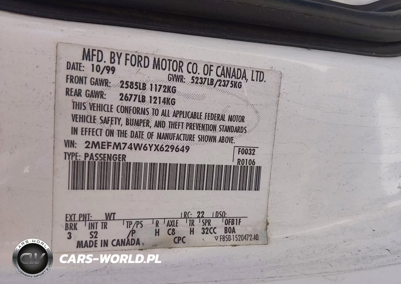 2000 Mercury Grand Marquis Gs VIN:2MEFM74W6YX629649 - 9