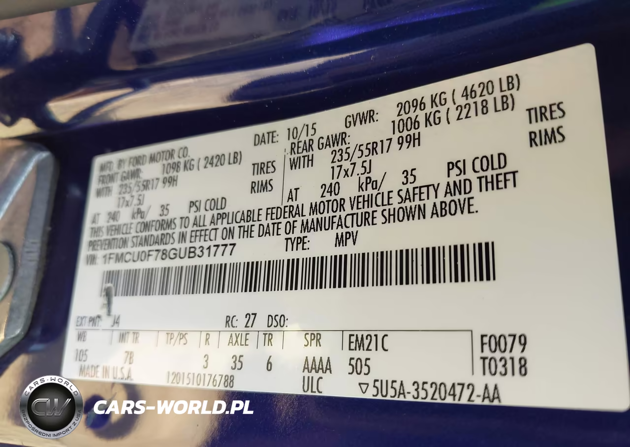 2016 Ford Escape S VIN:1FMCU0F78GUB31777 - 9