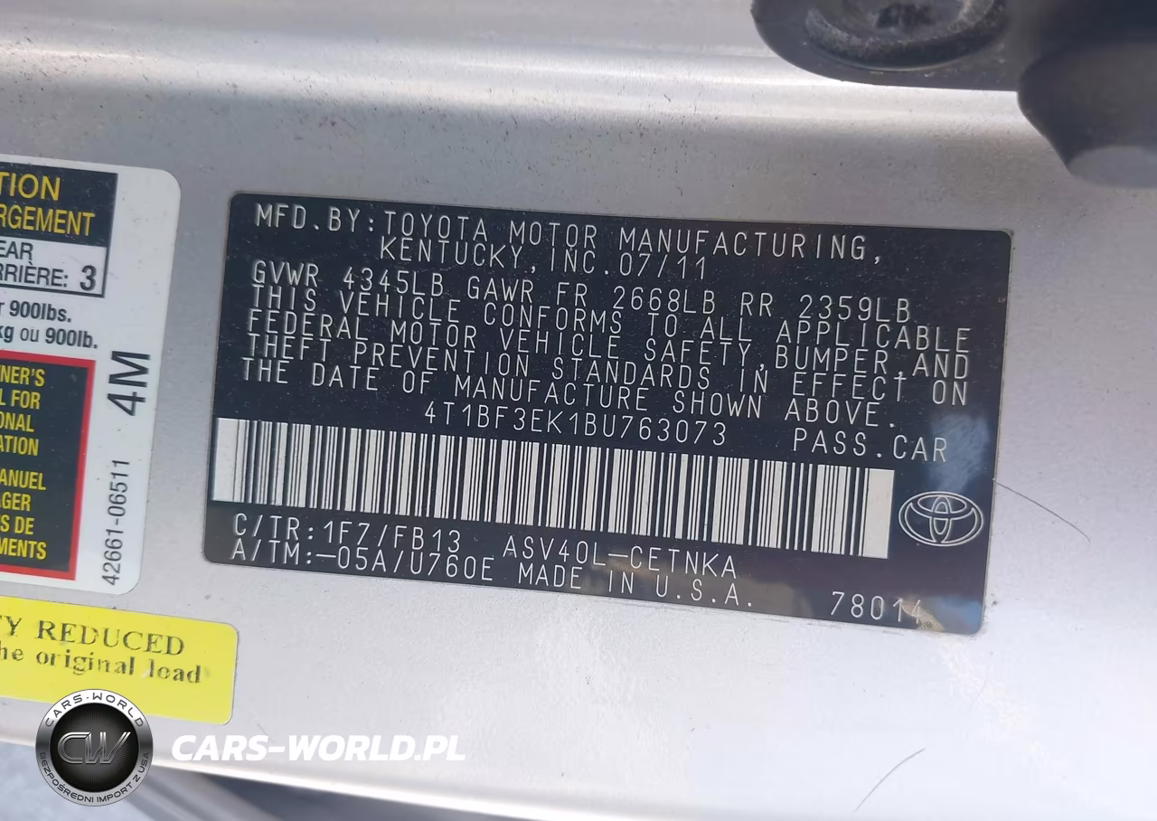 2011 Toyota Camry Base VIN:4T1BF3EK1BU763073 - 9