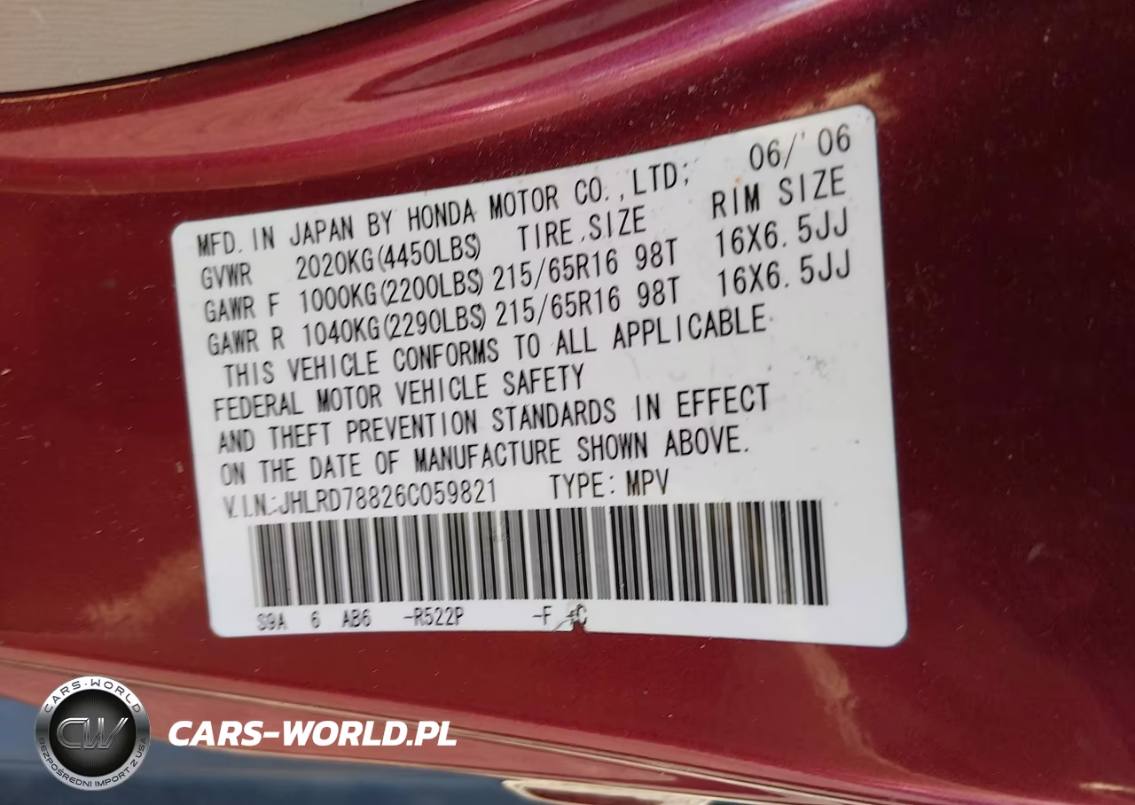 2006 Honda Cr-V Ex VIN:JHLRD78826C059821 - 9