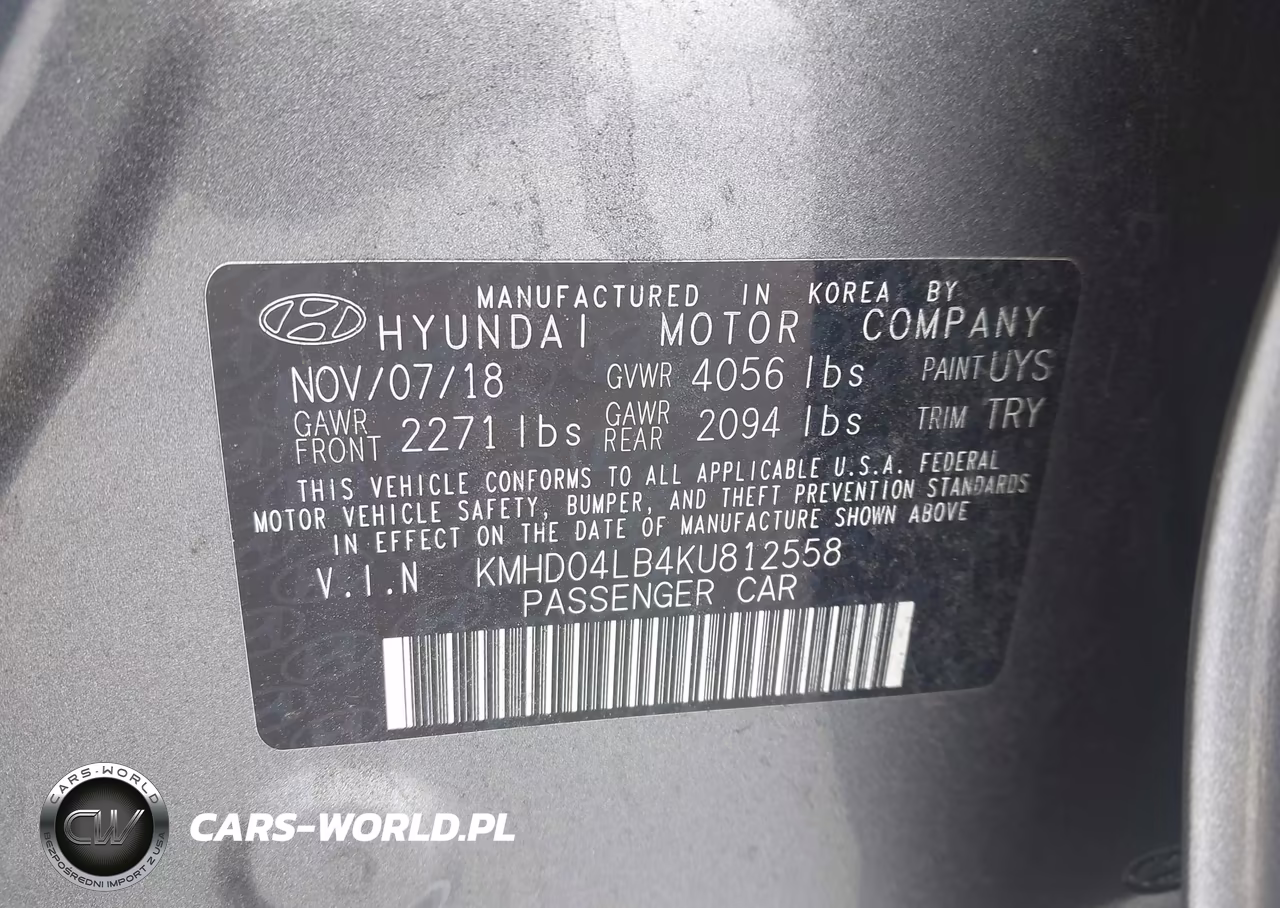 2019 Hyundai Elantra Sport VIN:KMHD04LB4KU812558 - 9