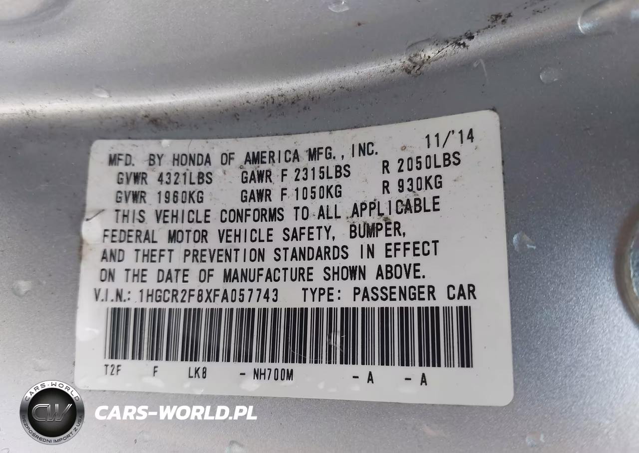 2015 Honda Accord Ex-L VIN:1HGCR2F8XFA057743 - 9