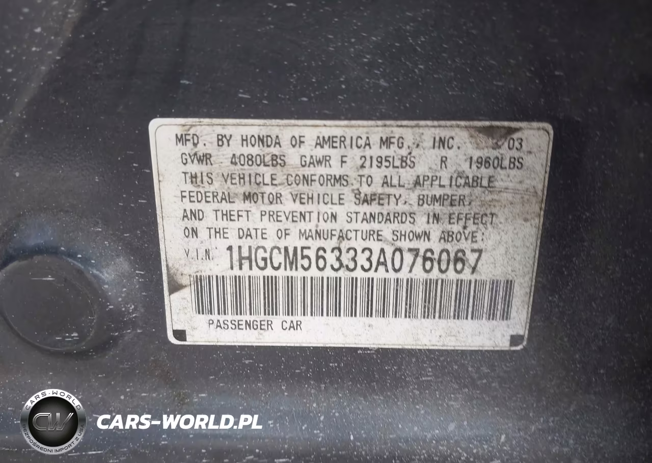 2003 Honda Accord 2.4 Lx VIN:1HGCM56333A076067 - 9
