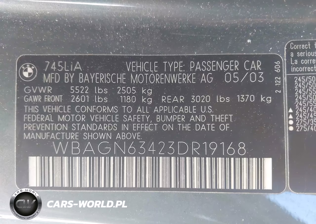 2003 BMW 745Li VIN:WBAGN63423DR19168 - 9