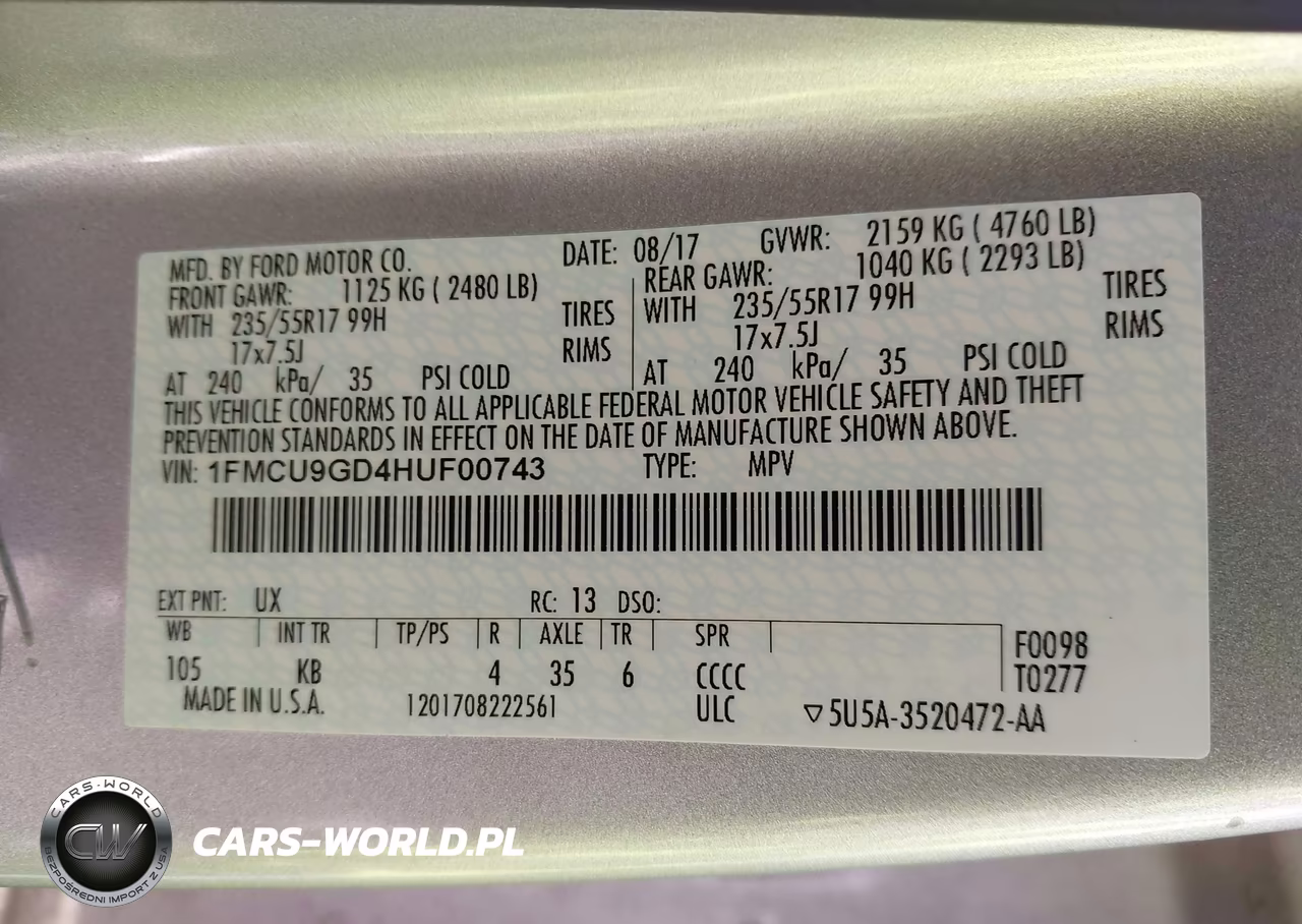 2017 Ford Escape Se VIN:1FMCU9GD4HUF00743 - 9
