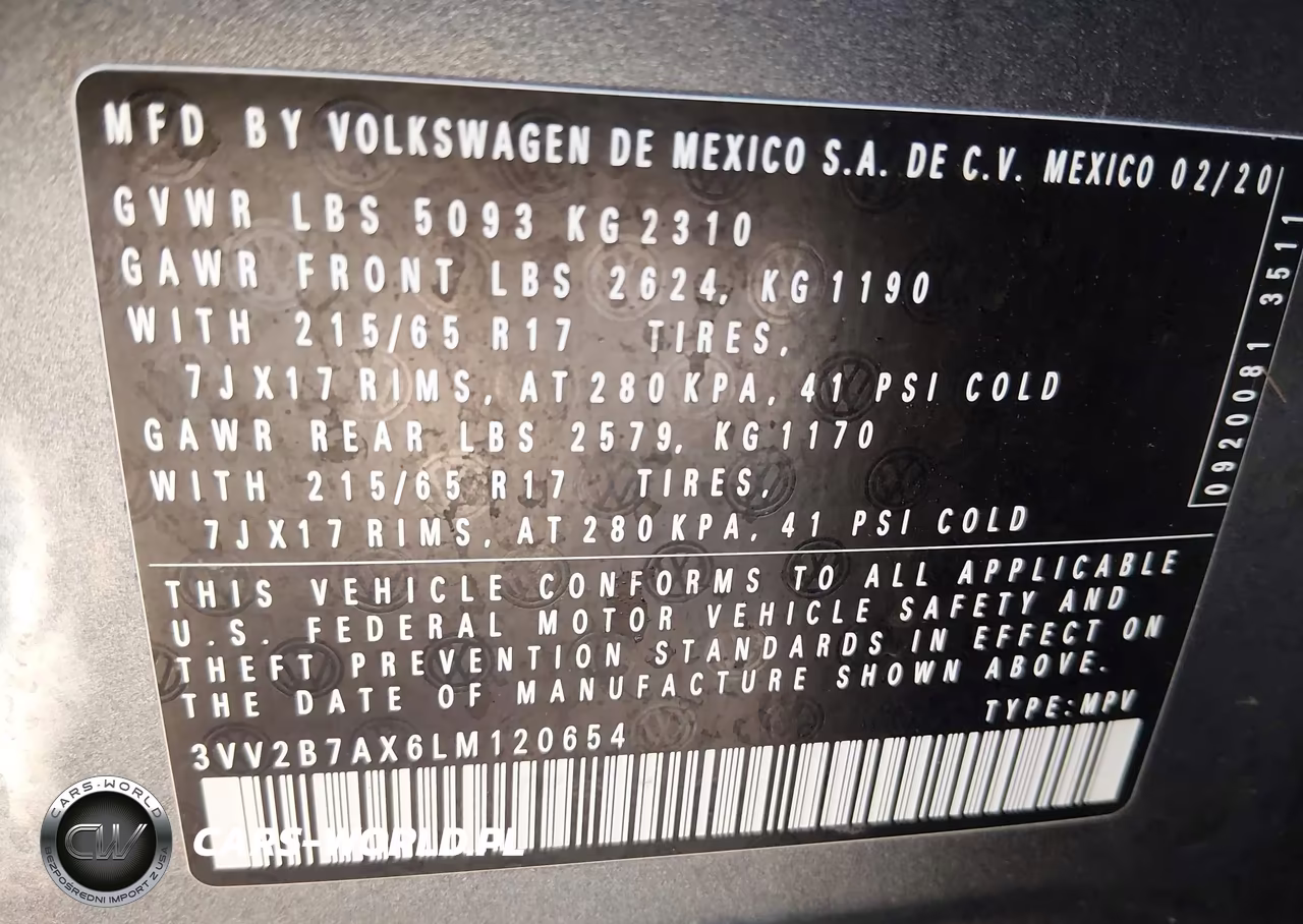 2020 Volkswagen Tiguan 2.0T Se-2.0T Se R-Line Black-2.0T Sel VIN:3VV2B7AX6LM120654 - 9