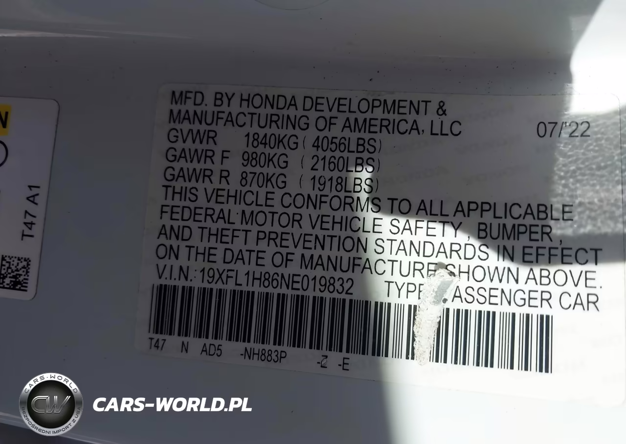 2022 Honda Civic Sport Touring VIN:19XFL1H86NE019832 - 9