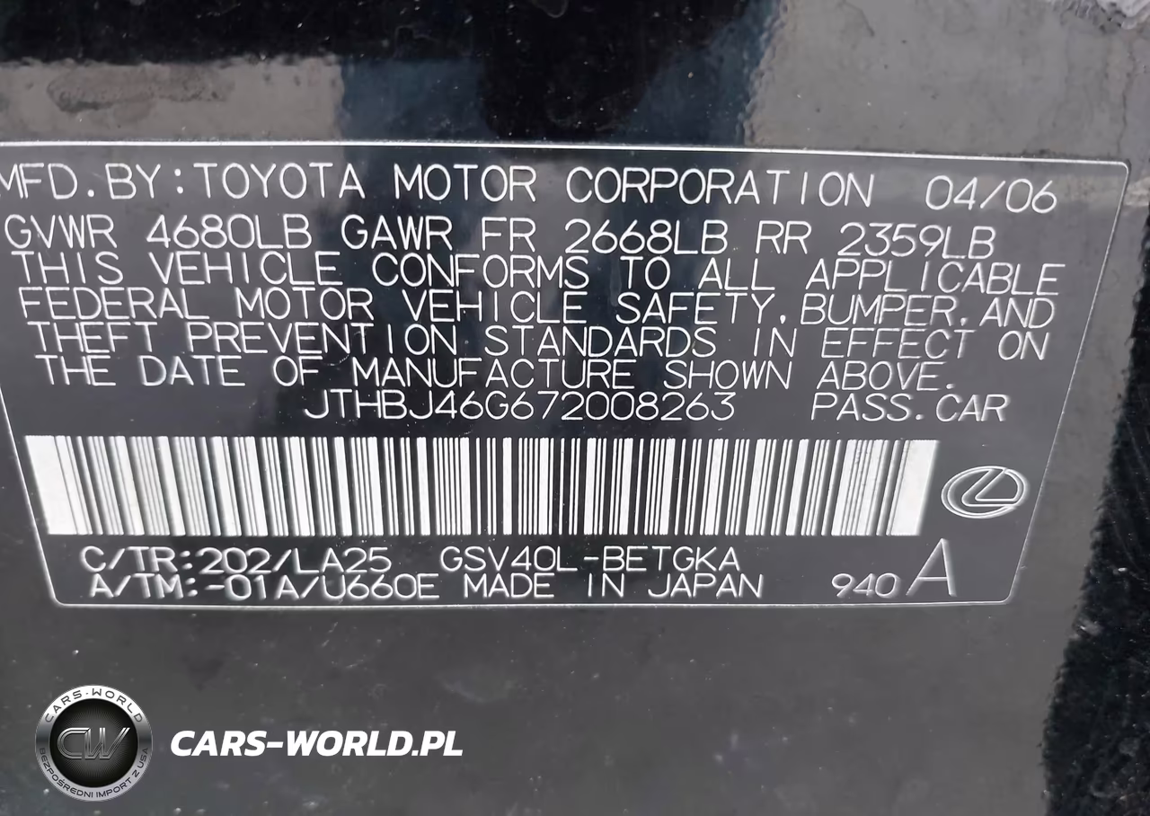 2007 Lexus Es 350 VIN:JTHBJ46G672008263 - 9