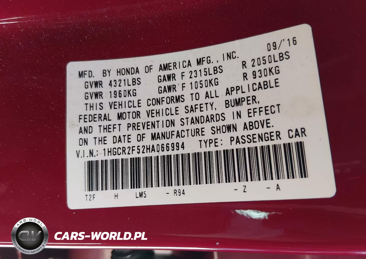 2017 Honda Accord Sport VIN:1HGCR2F52HA066994 - 9