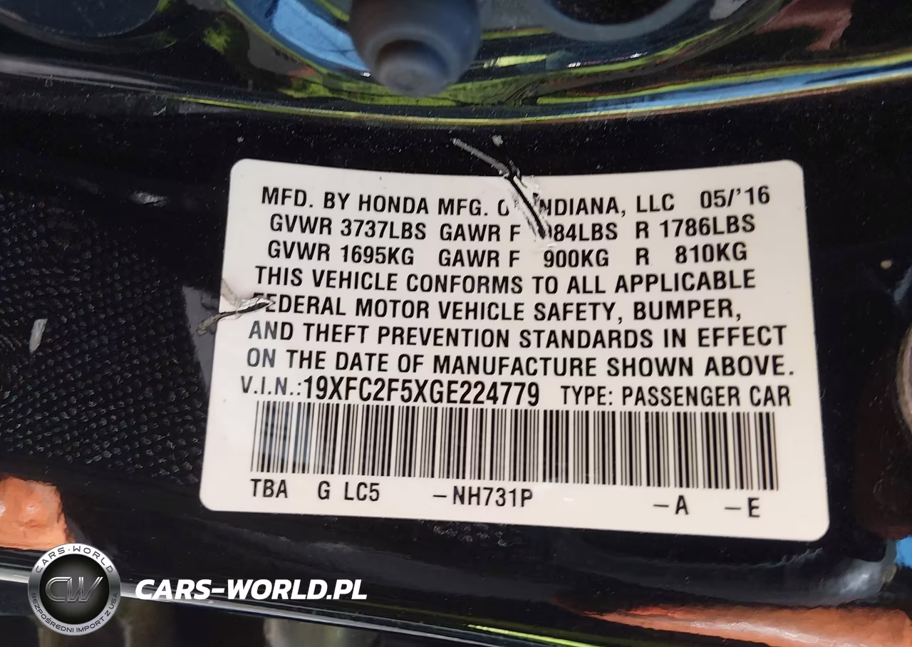2016 Honda Civic Lx VIN:19XFC2F5XGE224779 - 9