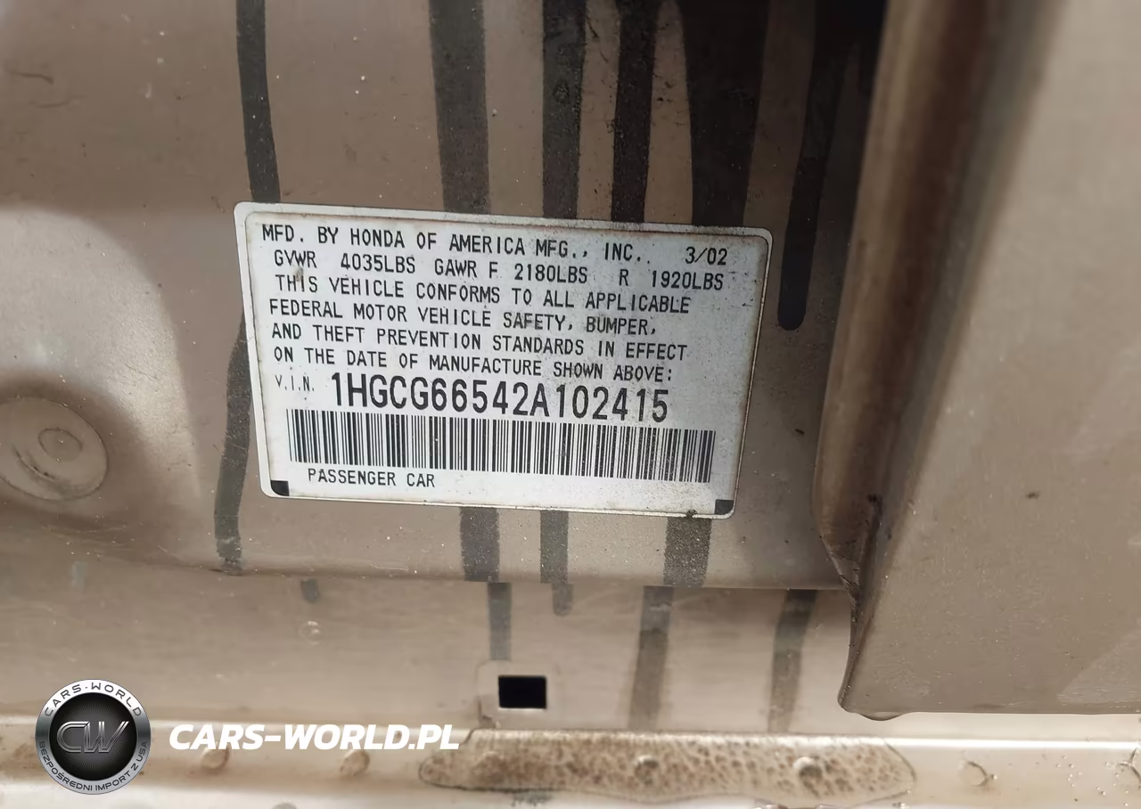 2002 Honda Accord 2.3 Lx VIN:1HGCG66542A102415 - 9