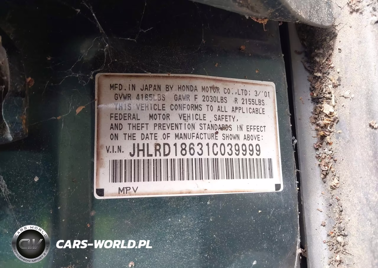 2001 Honda Cr-V Ex VIN:JHLRD18631C039999 - 9
