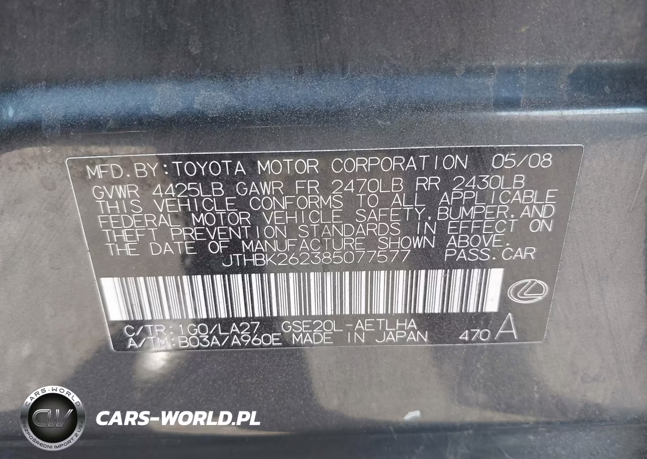2008 Lexus Is 250 VIN:JTHBK262385077577 - 9