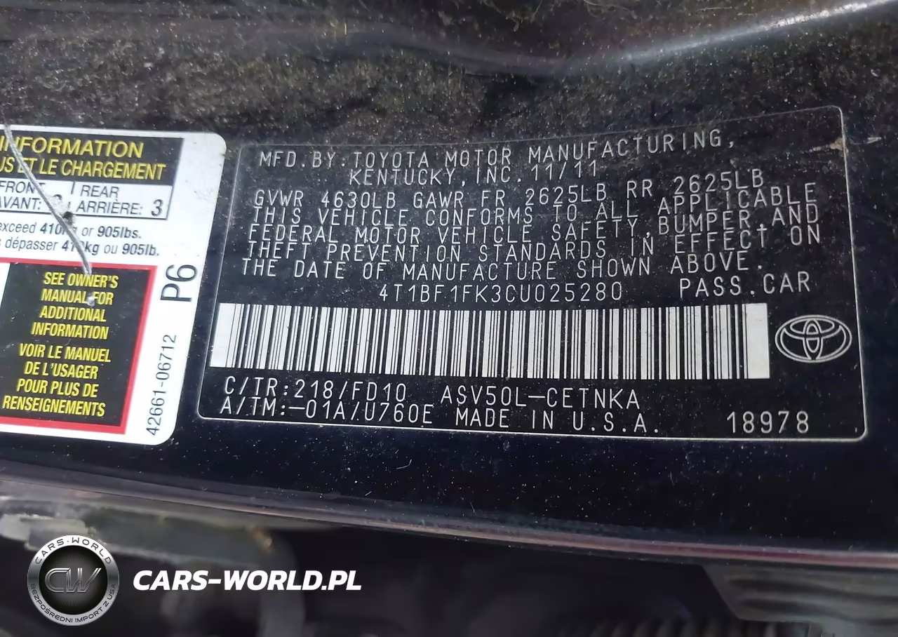 2012 Toyota Camry Le VIN:4T1BF1FK3CU025280 - 9