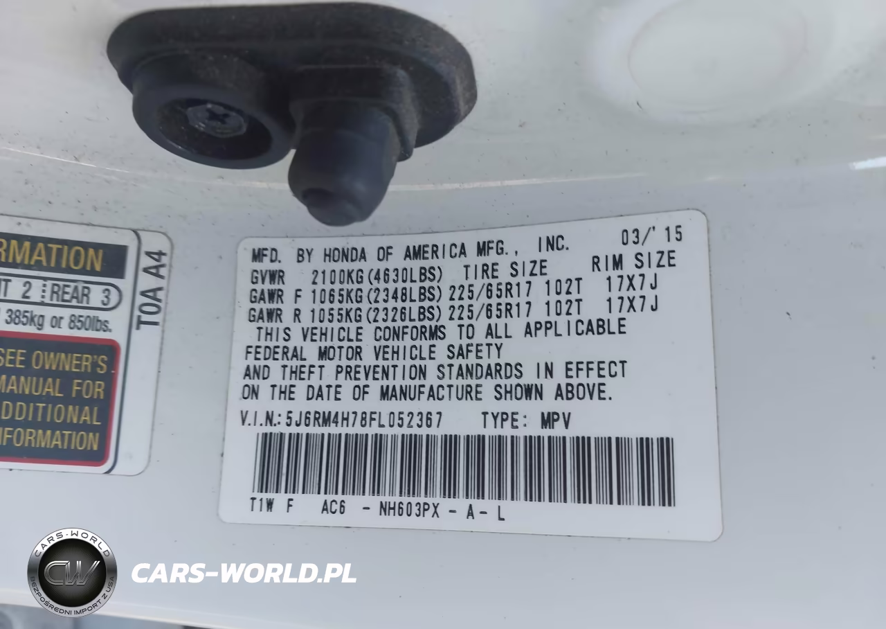 2015 Honda Cr-V Ex-L VIN:5J6RM4H78FL052367 - 9