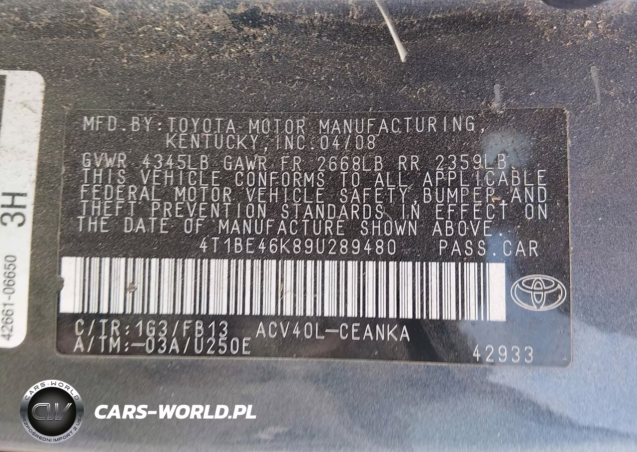 2009 Toyota Camry Le VIN:4T1BE46K89U289480 - 9