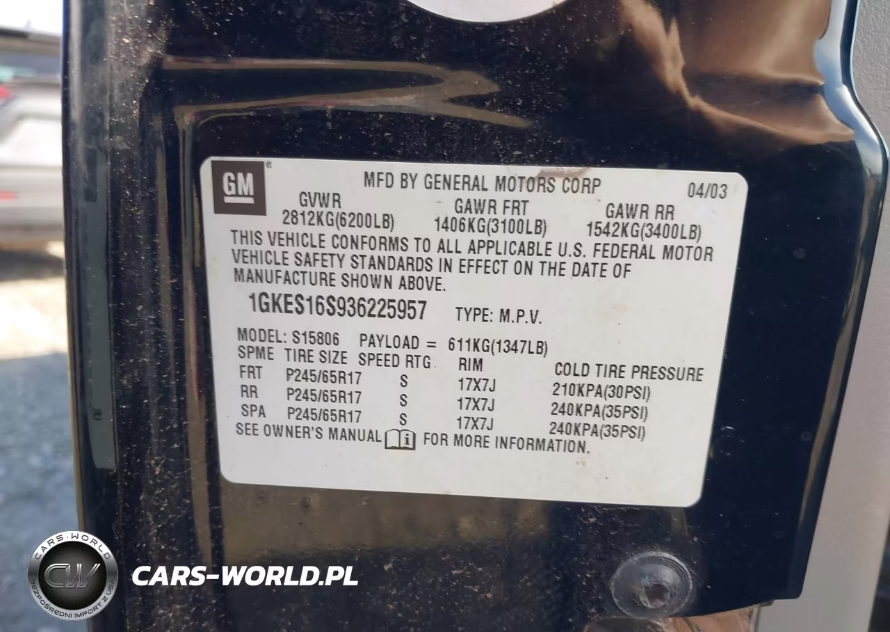 2003 GMC Envoy Xl Sle VIN:1GKES16S936225957 - 9