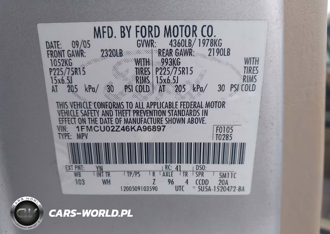 2006 Ford Escape Xls VIN:1FMCU02Z46KA96897 - 9