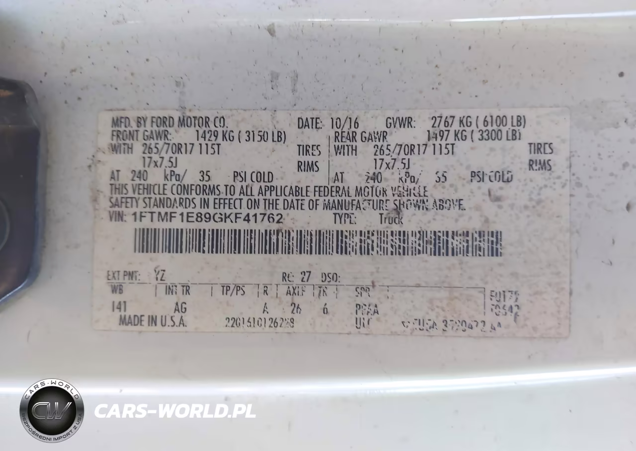 2016 Ford F-150 Xl VIN:1FTMF1E89GKF41762 - 9
