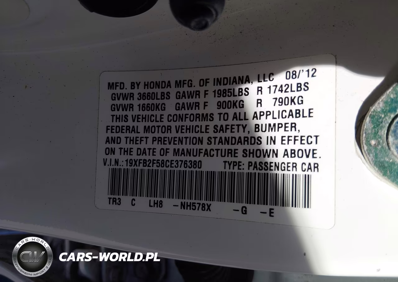2012 Honda Civic Lx VIN:19XFB2F58CE376380 - 9