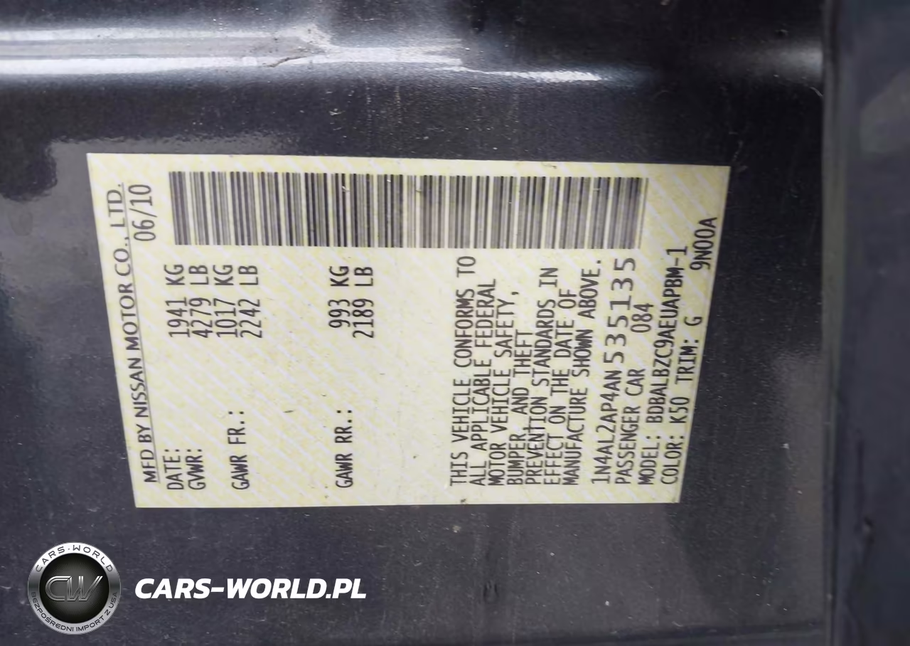 2010 Nissan Altima 2.5 S VIN:1N4AL2AP4AN535135 - 9