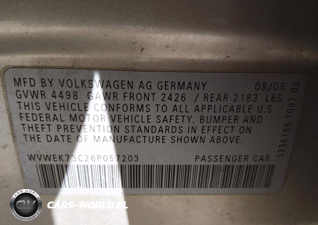 2006 Volkswagen Passat 2.0T VIN:WVWEK73C26P057203 - 9