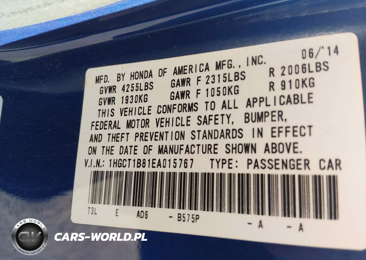 2014 Honda Accord Ex-L VIN:1HGCT1B81EA015767 - 9