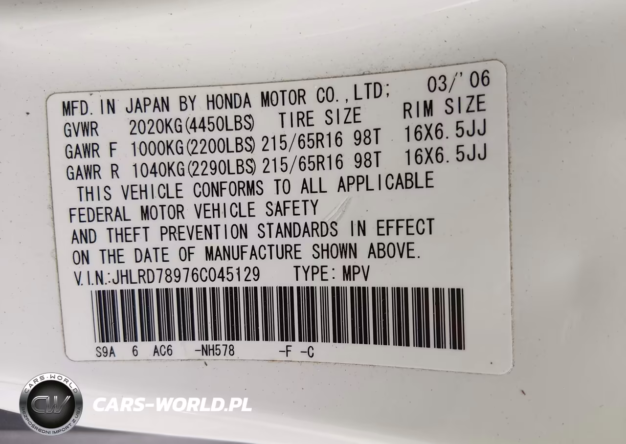 2006 Honda Cr-V Se VIN:JHLRD78976C045129 - 9