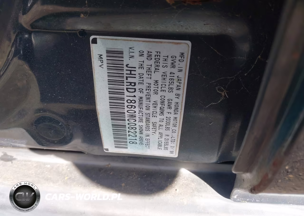 1998 Honda Cr-V Ex VIN:JHLRD1860WC082218 - 9