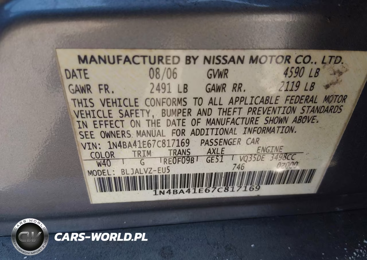 2007 Nissan Maxima 3.5 Se VIN:1N4BA41E67C817169 - 9