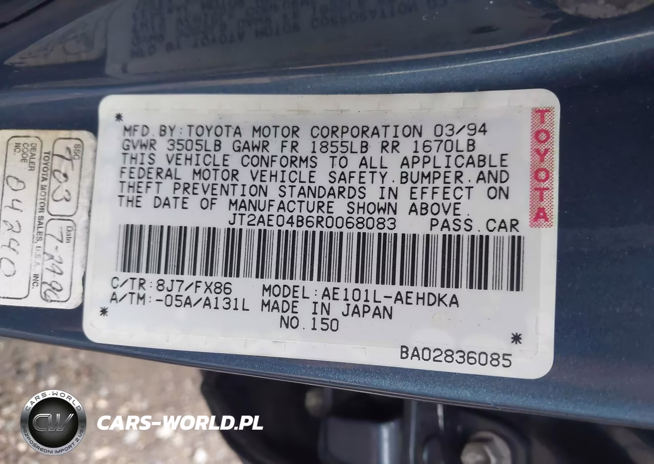 1994 Toyota Corolla VIN:JT2AE04B6R0068083 - 9
