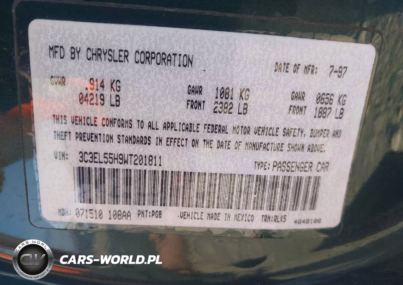 1998 Chrysler Sebring Jxi VIN:3C3EL55H9WT201811 - 9