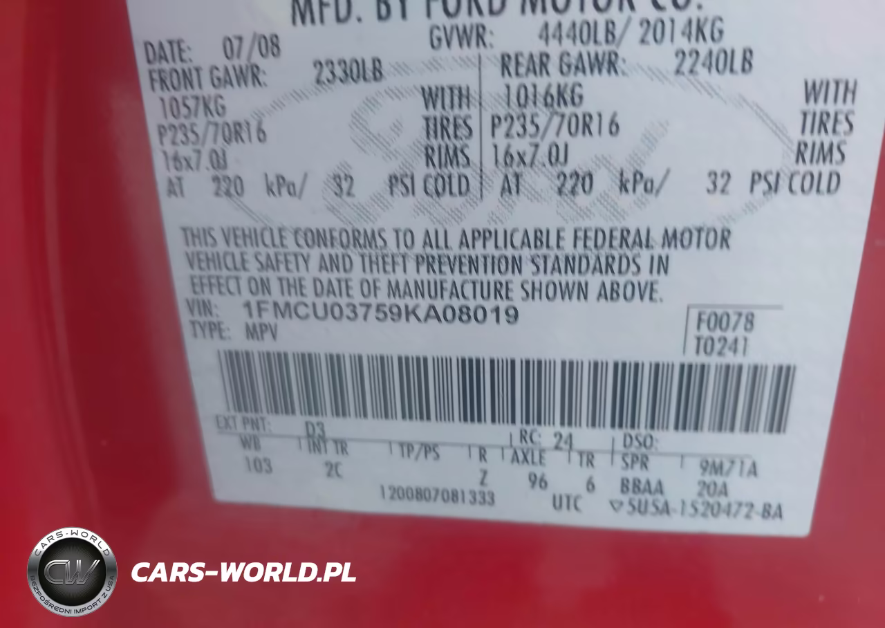 2009 Ford Escape Xlt VIN:1FMCU03759KA08019 - 9