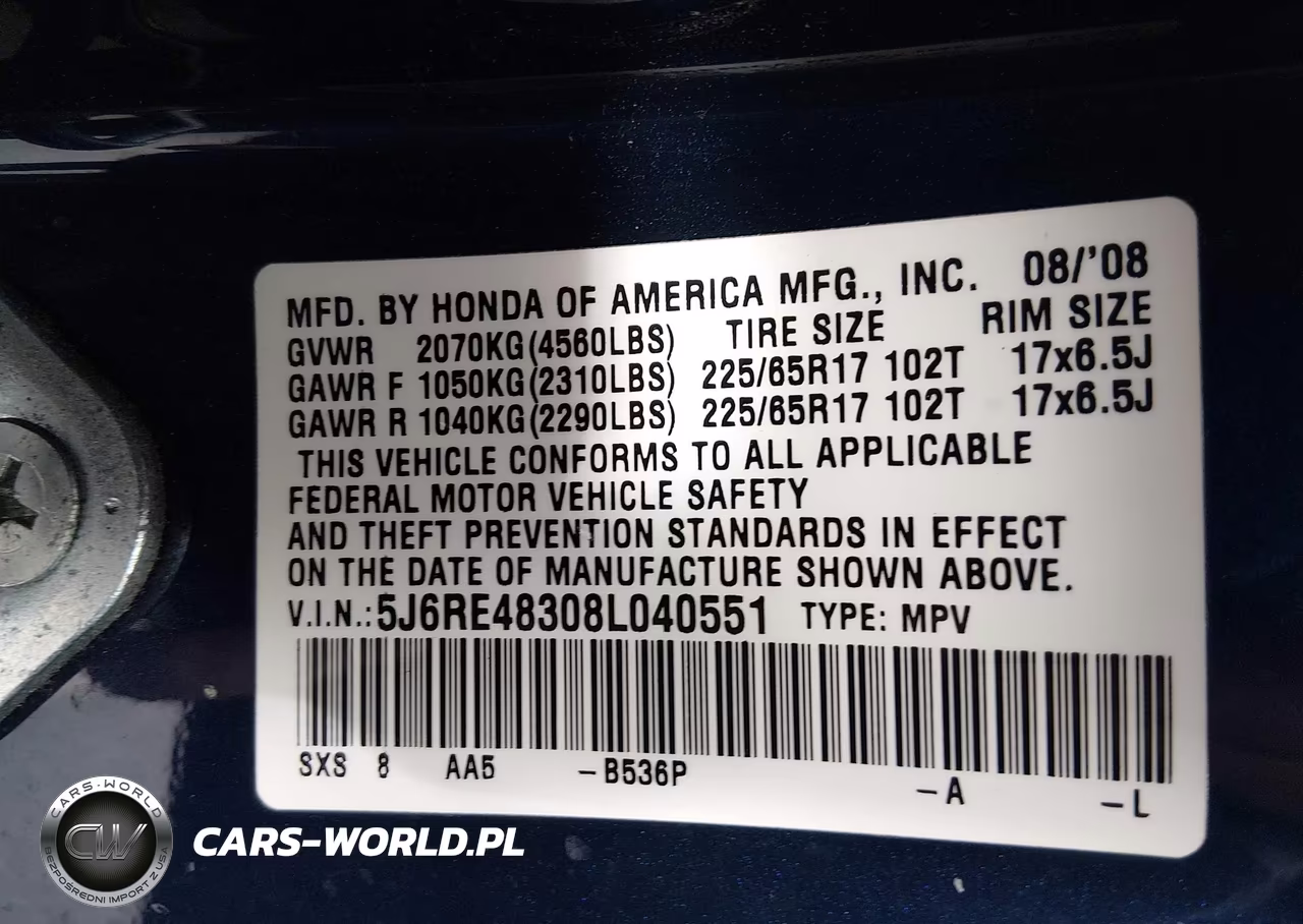 2008 Honda Cr-V Lx VIN:5J6RE48308L040551 - 9