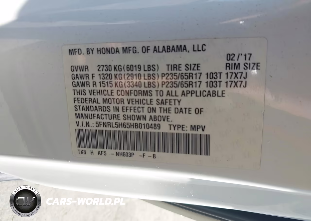 2017 Honda Odyssey Ex-L VIN:5FNRL5H65HB010489 - 9