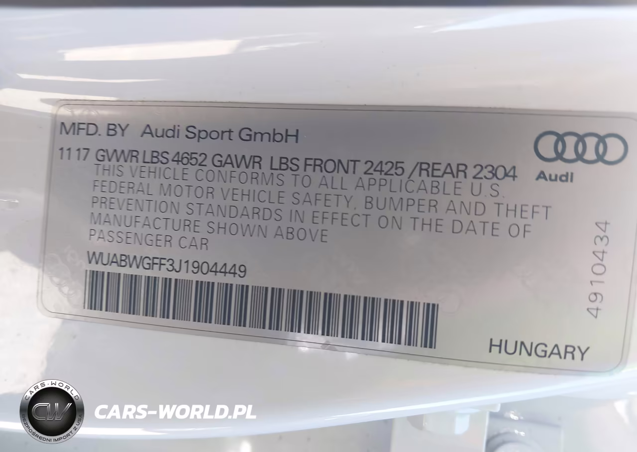 2018 Audi Rs3 VIN:WUABWGFF3J1904449 - 9