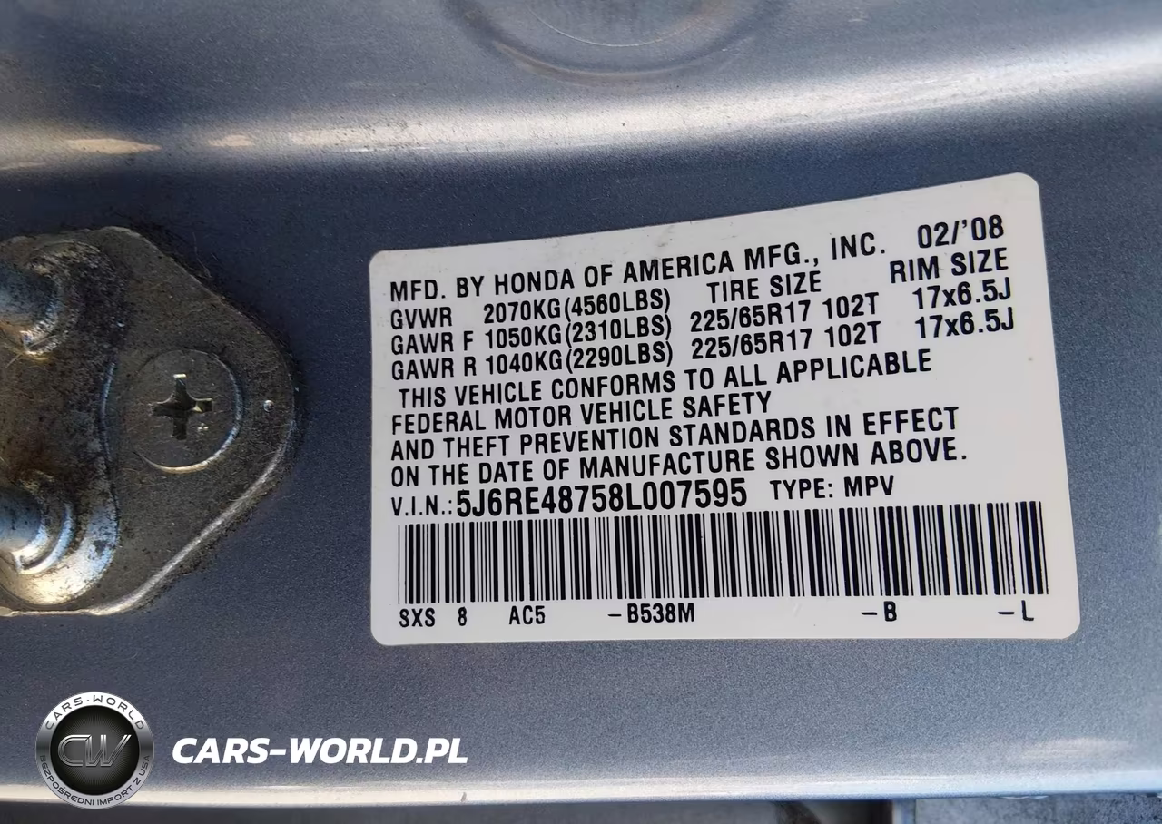 2008 Honda Cr-V Ex-L VIN:5J6RE48758L007595 - 9
