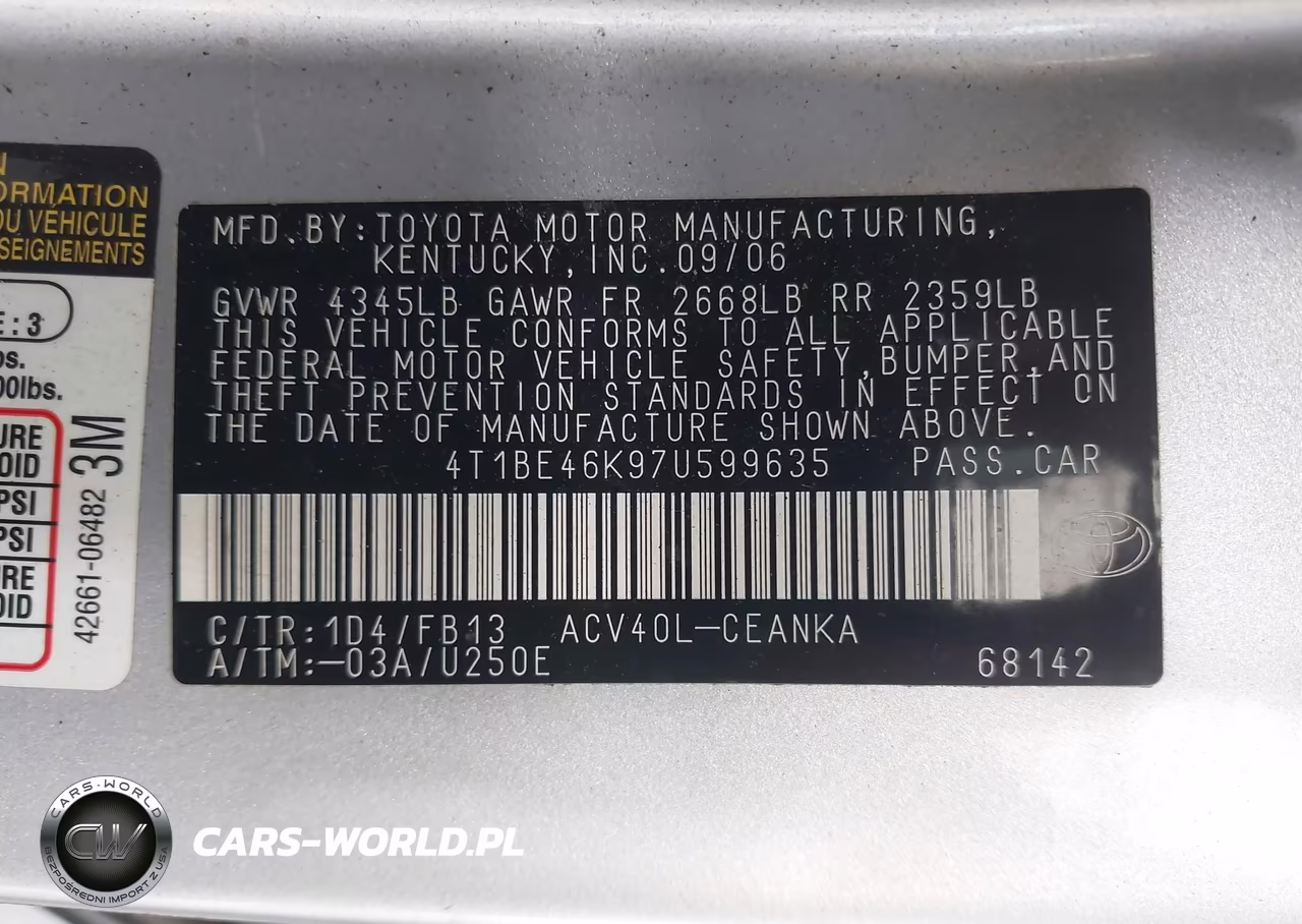 2007 Toyota Camry Le VIN:4T1BE46K97U599635 - 9