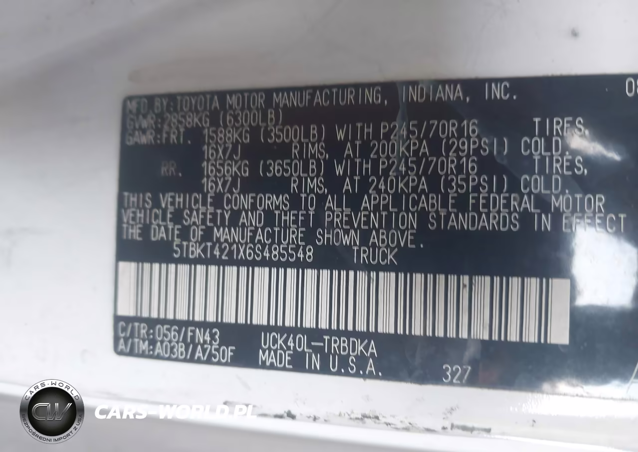 2006 Toyota Tundra Base V8 VIN:5TBKT421X6S485548 - 9