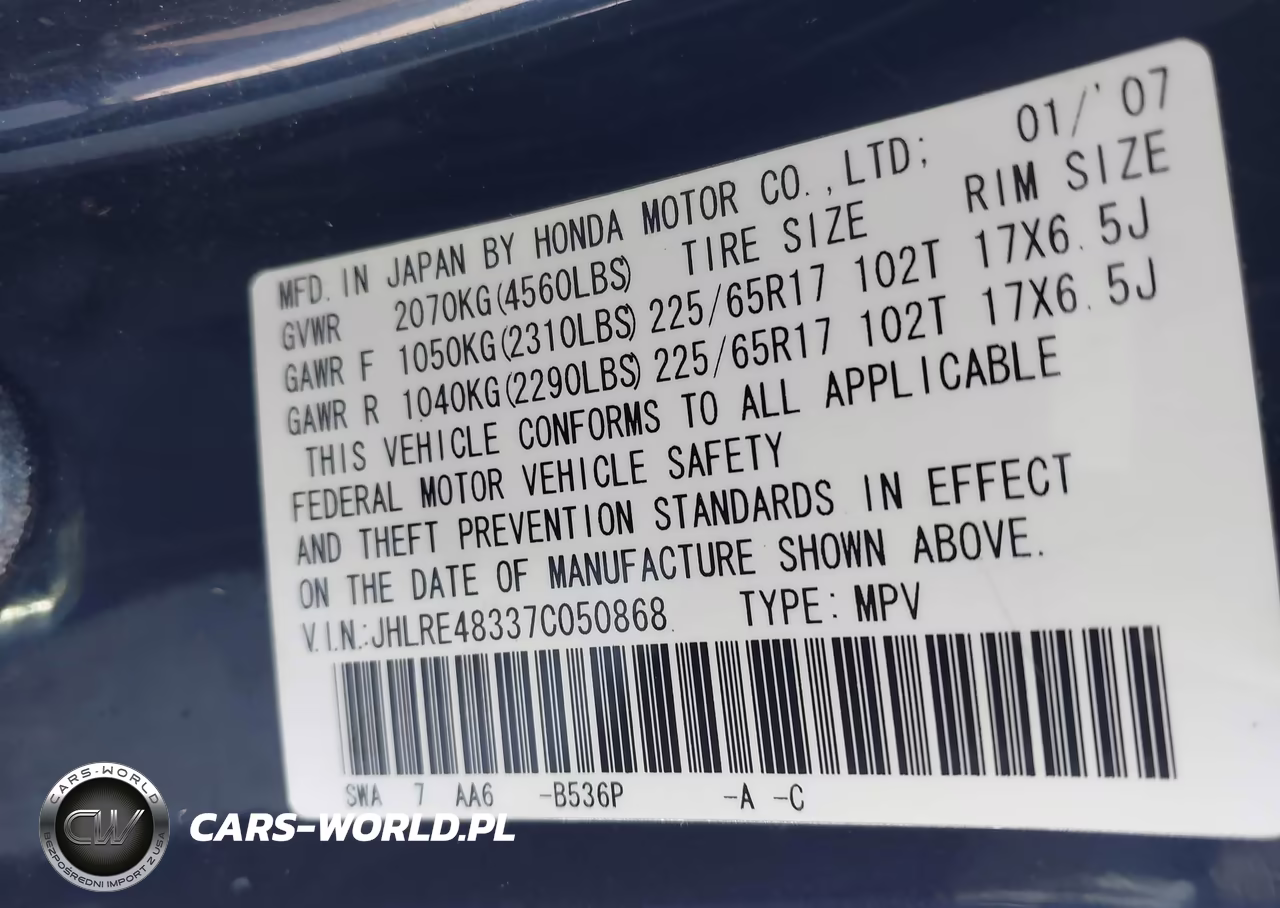 2007 Honda Cr-V Lx VIN:JHLRE48337C050868 - 9